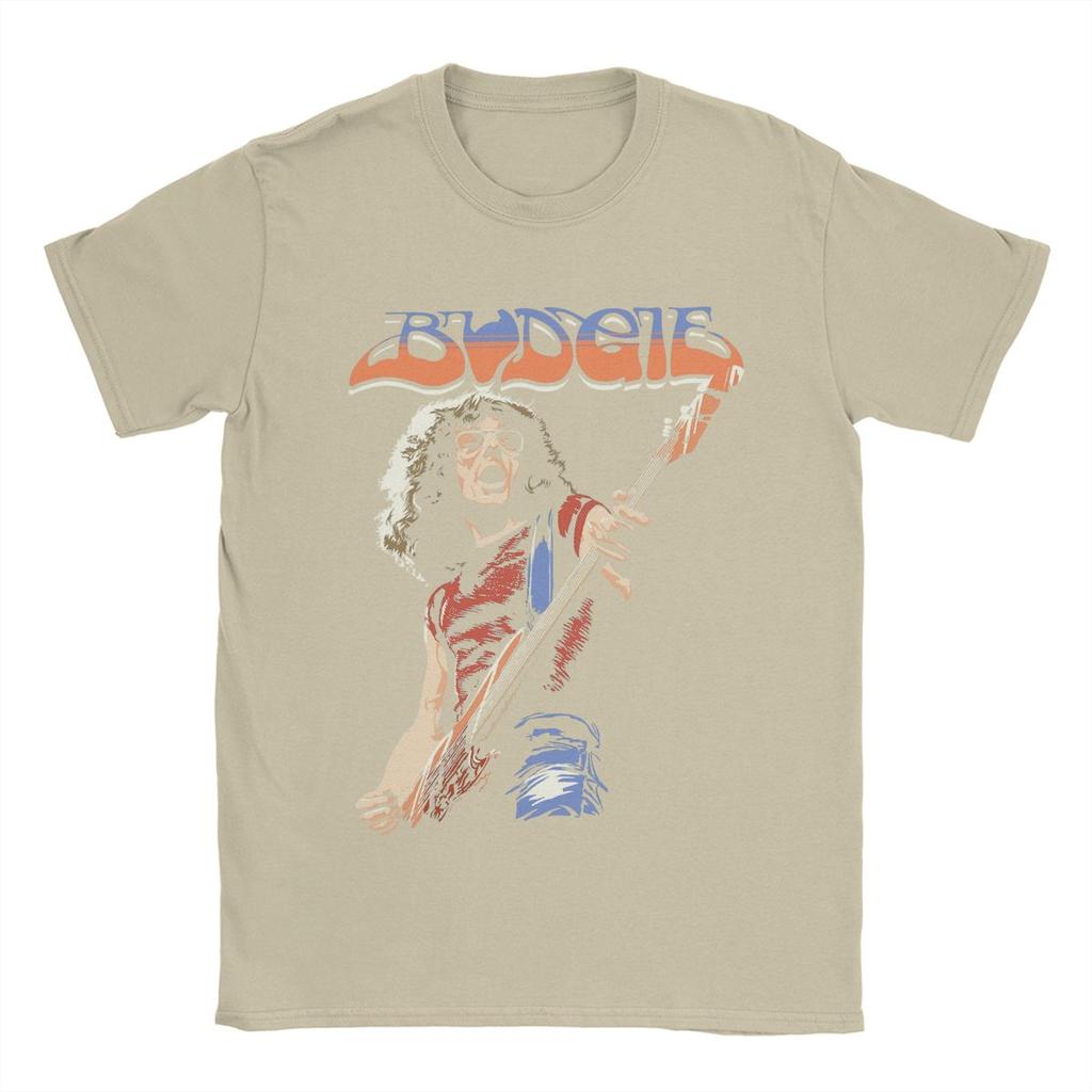 Budgie Band Burke Shelley Guitar T Shirt Men's Cotton Funny T-Shirts Round Collar Tees Short Sleeve Tops Plus Size