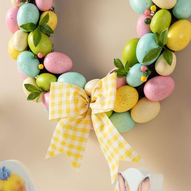 Plastic Easter Door Wreath With Artificial Eggs Flower Decoration Garland For Home Spring Party Celebration