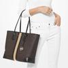 Michael Kors Eva Monogram Logo Stripe Color Block Canvas Tote Bag Women Tote Dark-Brown 30T9GV0T7B-BLACK-CAMEL