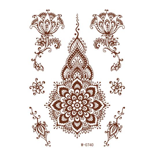 Henna Tattoo Stickers, Red Brown Waterproof Lace Temporary Tattoos, Indian Mehndi Body Art for Women Girls, Festival Makeup