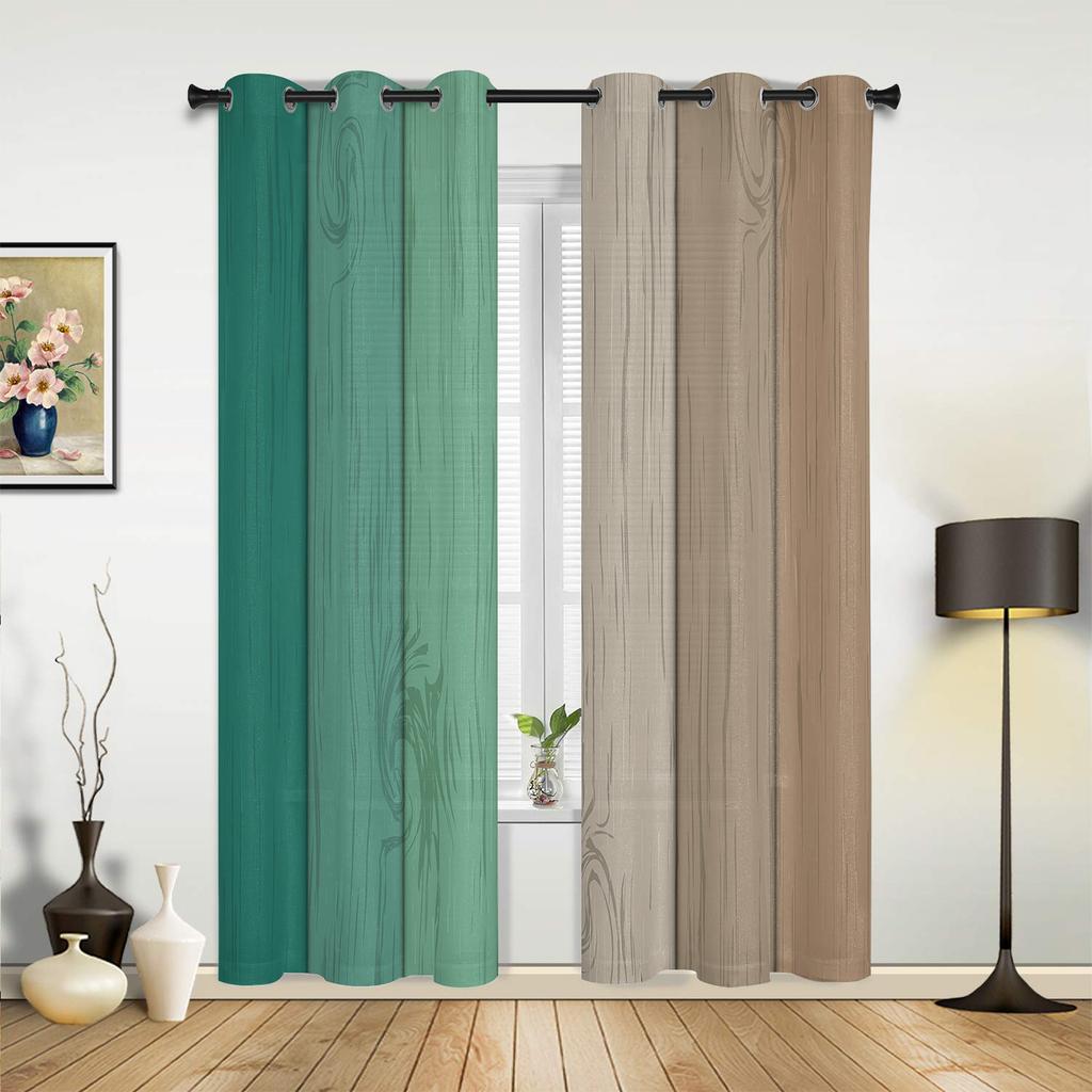 Vintage Khaki Brown Gradual Wood Grain Curtains for Bedroom Living Room Drapes Kitchen Kid's Room Window Curtain Home Decor