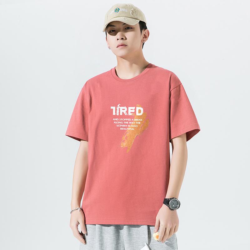 Men's "TIRED" Graphic Crew Neck T-Shirt - Casual Short Sleeve Tee