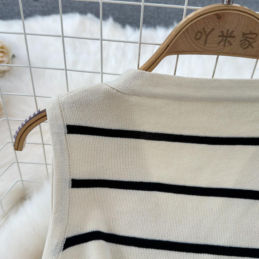 Conjuntos de 2 peças roupas femininas listradas malha sem mangas decote em v tanque + saias envolventes verão cintura alta saia conjunto moda dropship