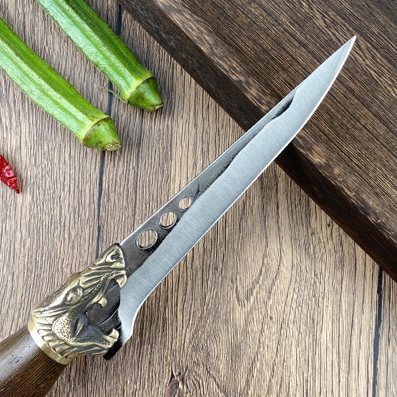 Forged Outdoor Stainless Steel Camping and Steak Knife with Leather Sheath