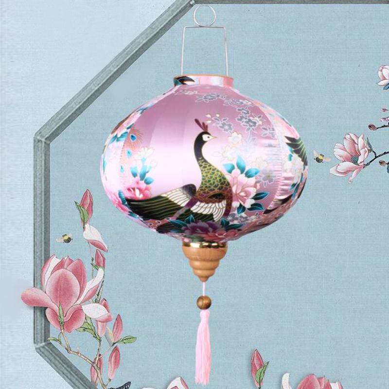 14 Inch Retro Chinese Silk Lanterns Japan Vietnam Mid-autumn Lantern For Outdoor Wedding Spring Festival Party Hanging Decor