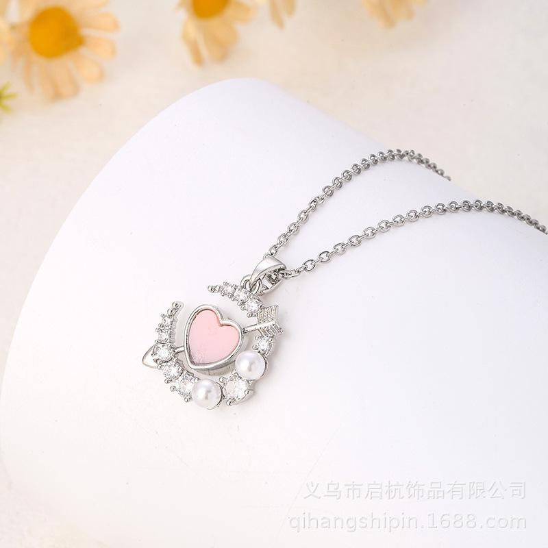 One Arrow Through The Heart Love Necklace Women'S Simple And Versatile Micro-Inlaid Zircon Pearl Pendant Neck Chain Jewelry
