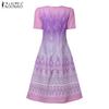 ZANZEA Women Summer Round Neck Short Sleeve Casual Print Elegant Dress