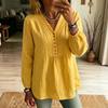Women's V-Neck Lace Trim Long Sleeve Blouse Color Button Front Casual Shirt Top