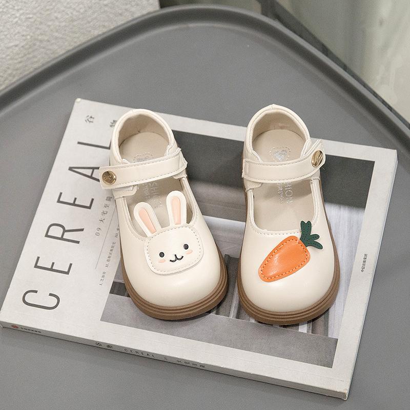Kids Flats Non-slip Soft Sole Toddle Girls Princess Shoes Cute Rabbit 2025 New Fashion Children Leather Shoes Round Toes Sweet