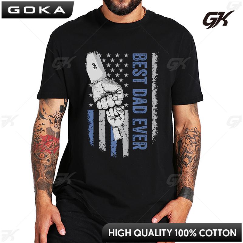 Custom Best Dad Ever T Shirt with Kids Name Fist Bump Dad Shirt Personalized Dad Grandpa American Flag Clothes Fathers Day Gift S