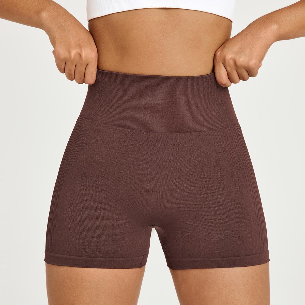 

Спортивные шорты Европейские и американские шорты с резьбой для подтяжки бедер женские спортивные трехточечные брюки брюки для йоги нюдовые высокоэластичные фитнес-брюки L коричневый