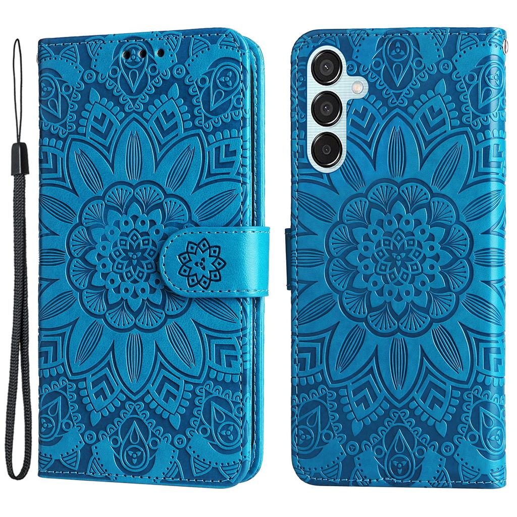 For Samsung Galaxy M15 5G/F15 5G PU Leather Phone Case Imprinted Sunflower Card Holder Stand Phone Cover