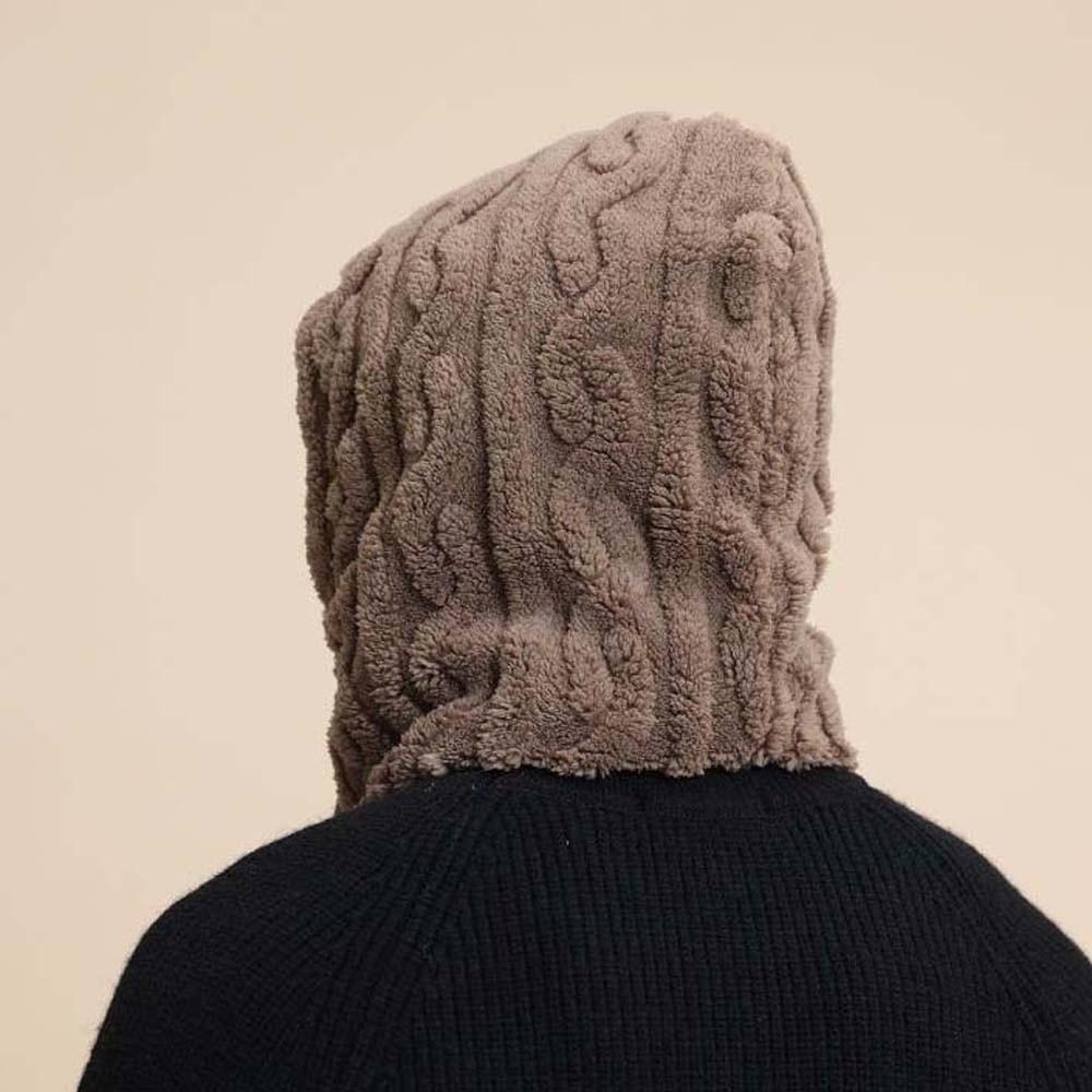 Solid Color Winter Pullover Cap Polyester Compact Cap Scarf Warmer Wrap Head Hat  Women