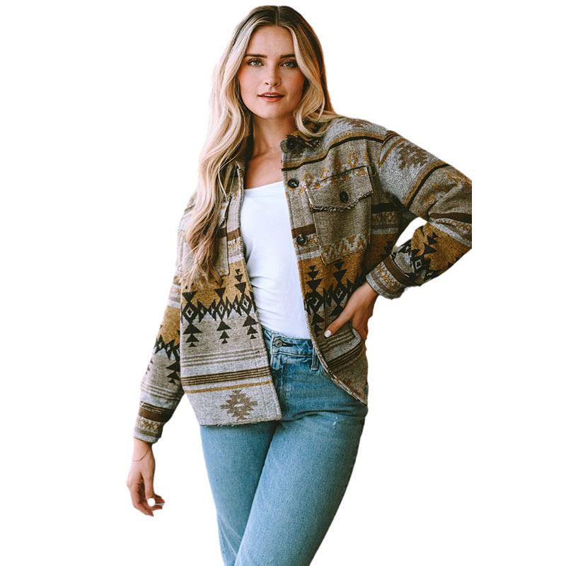 

Autumn and winter new single-breasted multi-button long-sleeved jacket for women 2025 fashionable retro geometric printed jacket for women S