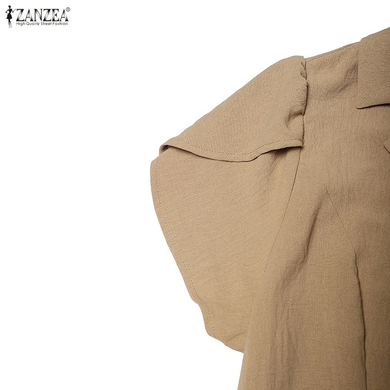 ZANZEA Women Casual Turn Down Collar Short Sleeve Casual Dress