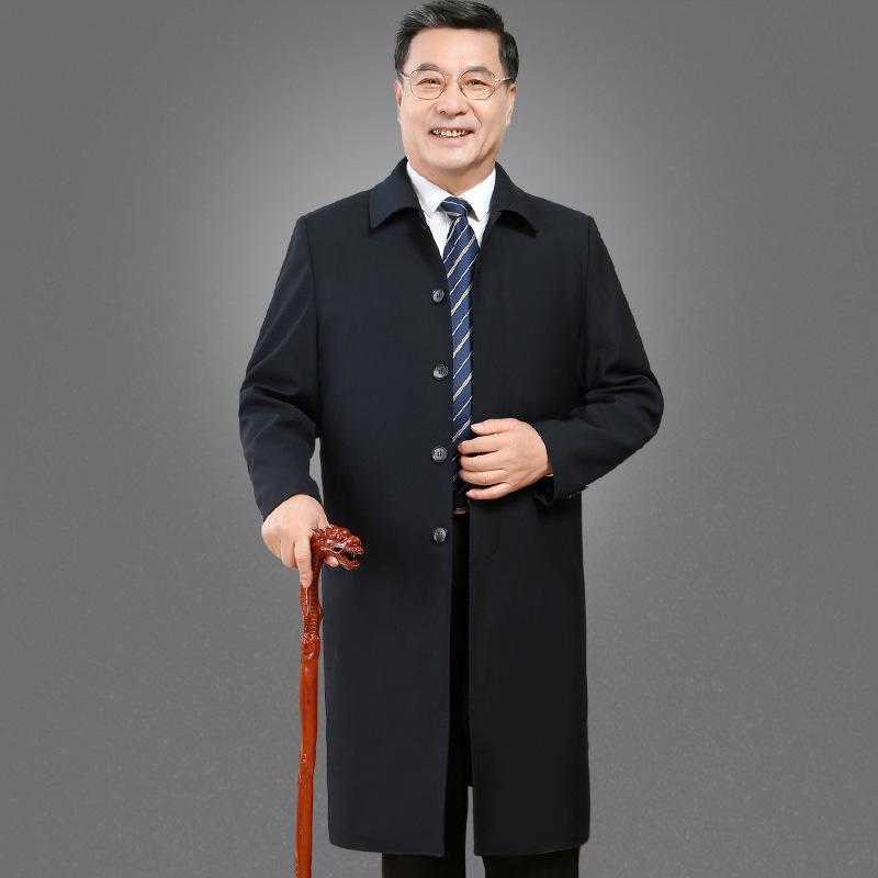 Men's Classic Car Trench Coat - Long Over-the-Knee Turn-Down Collar Outerwear for Middle-Aged and Elderly, Thickened for Spring, Autumn, and Winter.