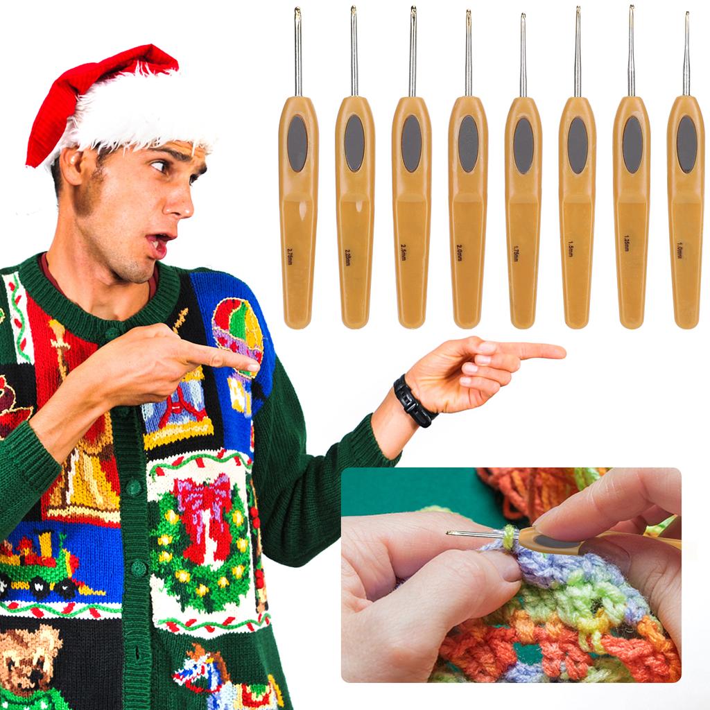 8Pcs Sewing Crochet Hook Kit Thread Ergonomic Soft Grip Handle Sweater Knitting Tools