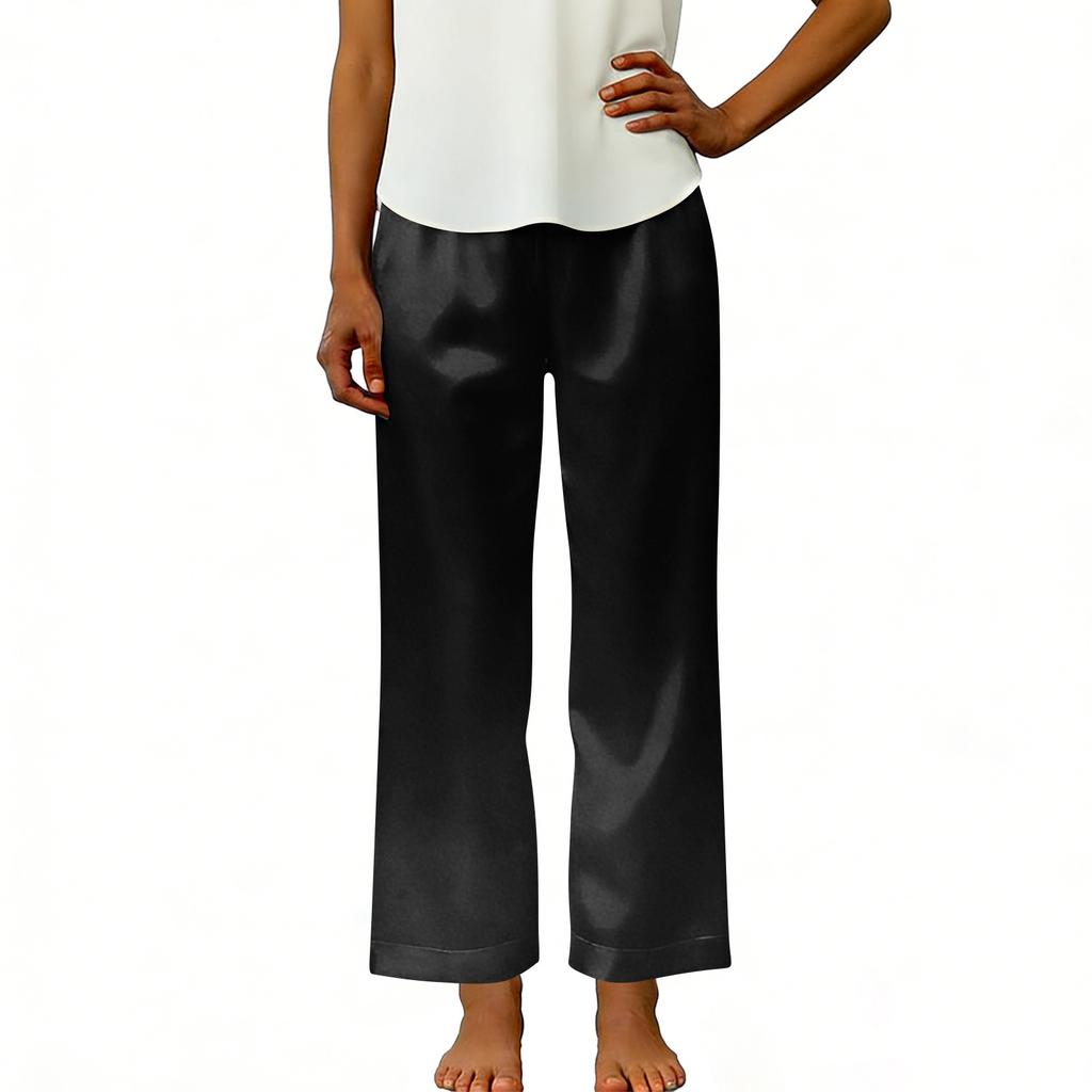 Modische Damen-Freizeithose mit elastischem Bund, Taschen und geradem Bein