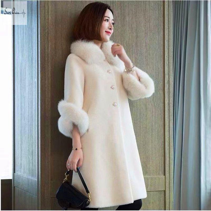 Women's Winter Princess Faux Fur Long Coat with Fox Fur Collar