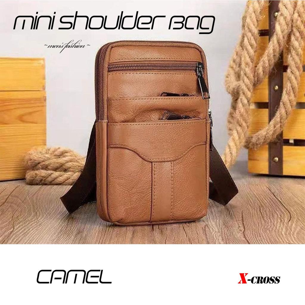 Faux Leather Shoulder Bag for Outdoor Crossbody Shoulder Adjustable Phone Vertical Korean Zippered Everyday Use X-cross Men's Smartphones, Use, Bag,