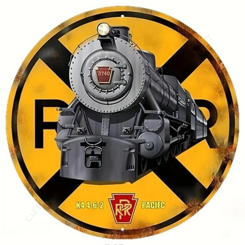 Vintage Round Train Tin Sign, Home Bar Cafe Garage Decor