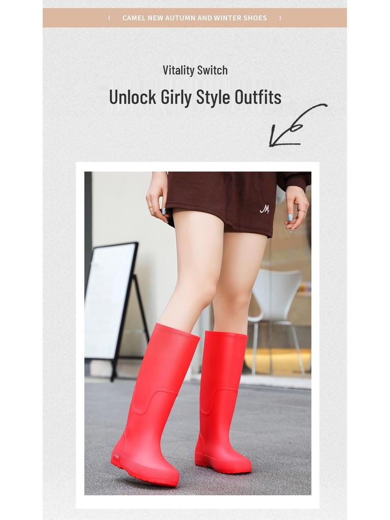 Women's Fashionable Non-Slip High-Top Rain Boots with Fleece Lining for Warmth