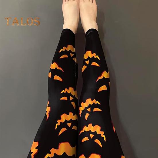 Halloween Pumpkin Leggings Mid-rise Elastic Waistband Skinny Fit Bottoming Pants Girls Cosplay Outfit Tights