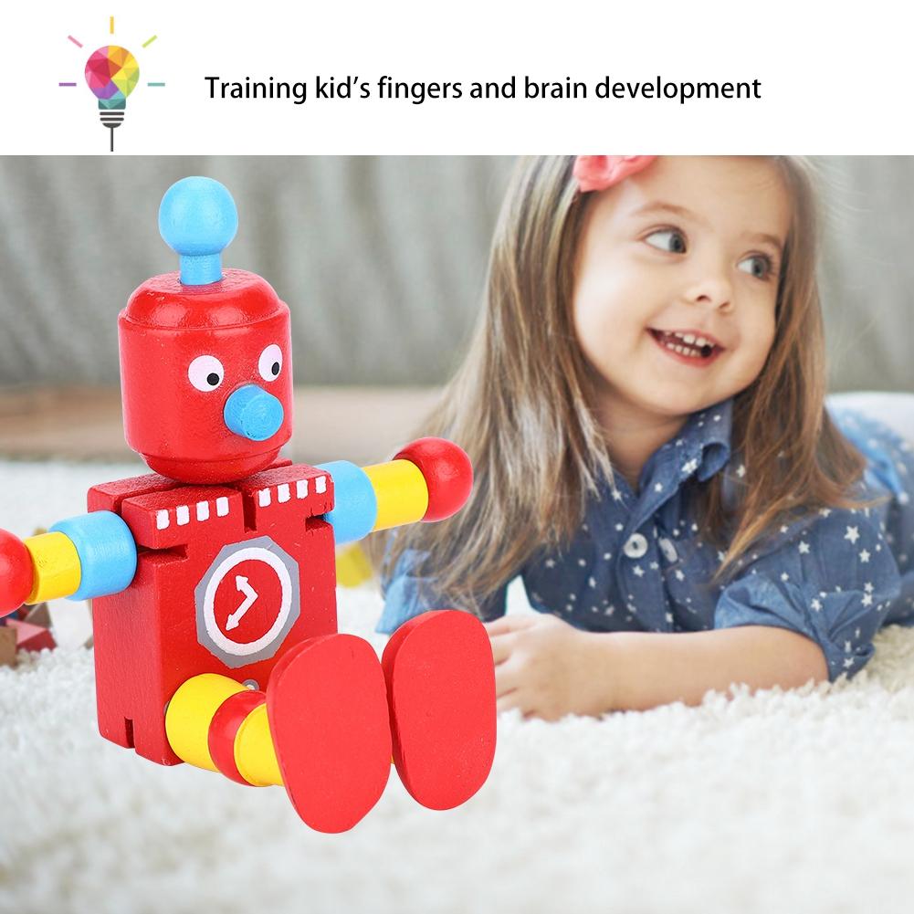 Personality Cute Wooden Robot Toys Learning & Educational Toys for Kids Children (Red)