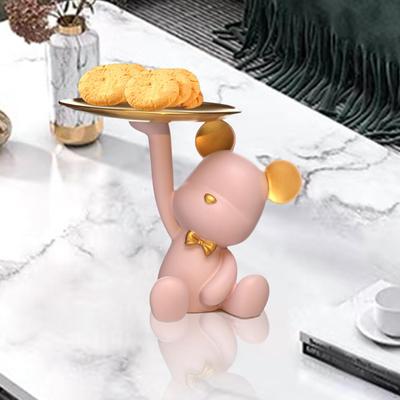 Creative Resin Bear Figurine Animal Statue Desktop Home Decor Ornaments Storage Tray for Rings Door
