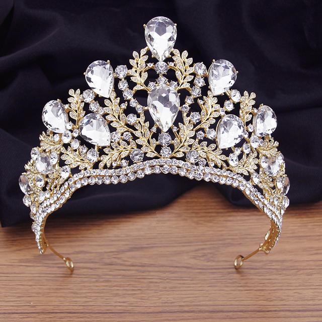 Quality Pageant Crown Headdress Royal Queen Large Water Drop Crystal Tiaras Diadem Bridal Wedding Hair Jewelry Bride Accessories