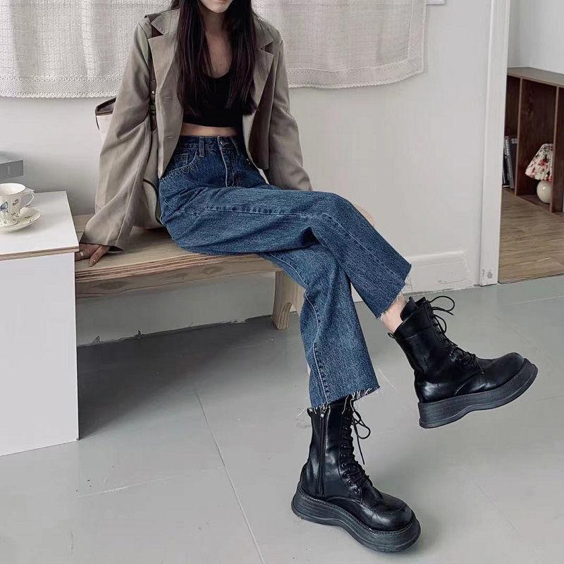 

Джинсы для весны и осени. Женские джинсы с высокой талией. Прямые, свободные, тонкие, с провисанием. Тенденция для широких ног, универсальная. S