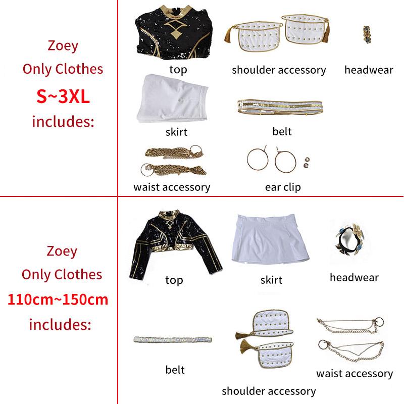 

Охотники на демонов Руми Зои Мира Косплей Костюм Парик Черный Костюмы для сценических выступлений K-pop Идол Ролевая игра Наряды на Хэллоуин Карнавал 110cm