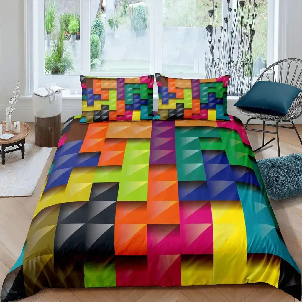 Rotes Leuchtendes Polygonales Gittermuster Bettwäscheset 135×200 Bettbezugset mit Kissenbezug 260×220 Bettdeckenbezug Schwarze Deckenhülle