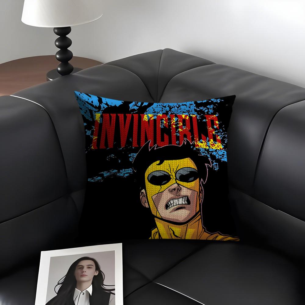 I-Invincible Funnyy Cartoon Cushion Cover Natural Linen Organic Fabric Double-Sided Printing Sofa Home Decor Gift Pillow Case