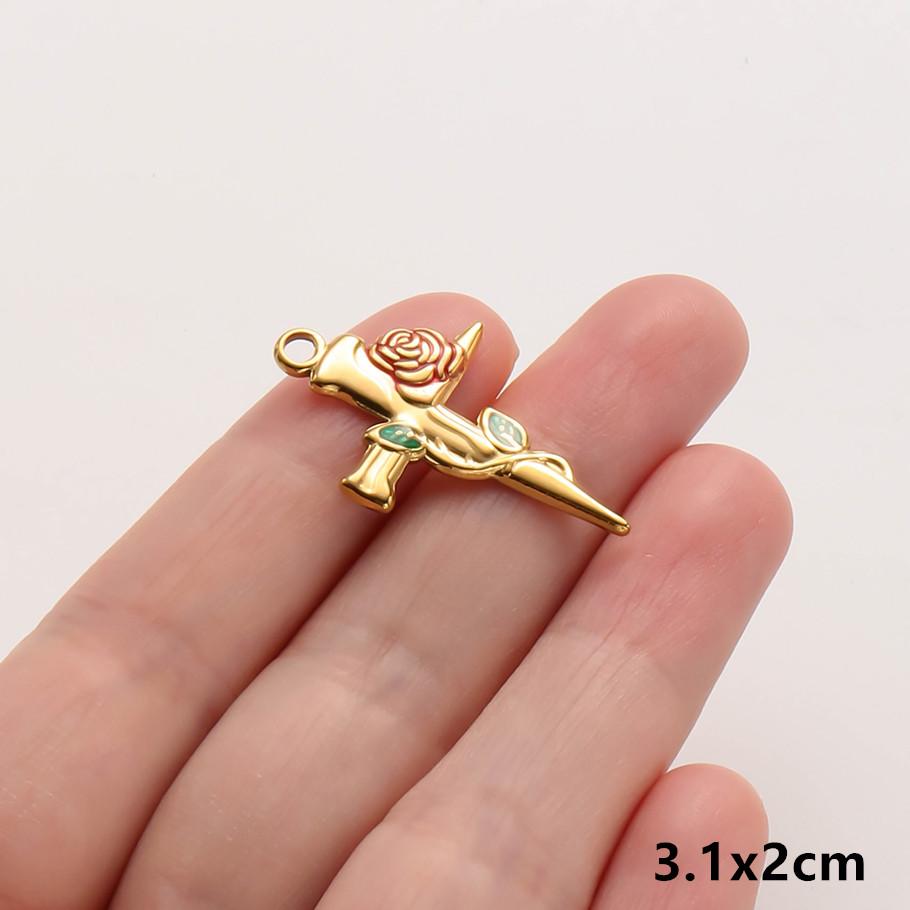 3pc Girl Pendant Hot Pink Oil Dripping Stainless Steel Plant Tree Flower Charm Pendants For Jewelry Making Supplies DIY Keychain