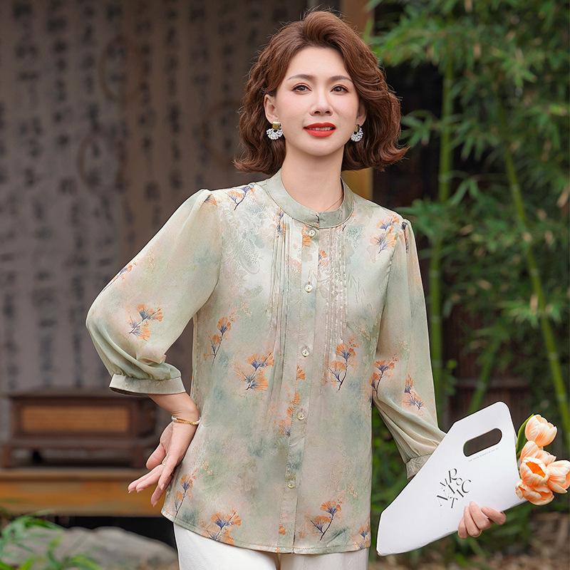 Sommerhemd im chinesischen Stil für Frauen mittleren und höheren Alters - Dreiviertelärmel, Oberteil im nationalen Stil