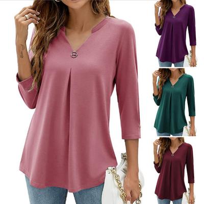 Autumn Blouse Three Quarter Lightweight Solid Sleeves Breathable Color Slim Lady Tunic Blouse Female