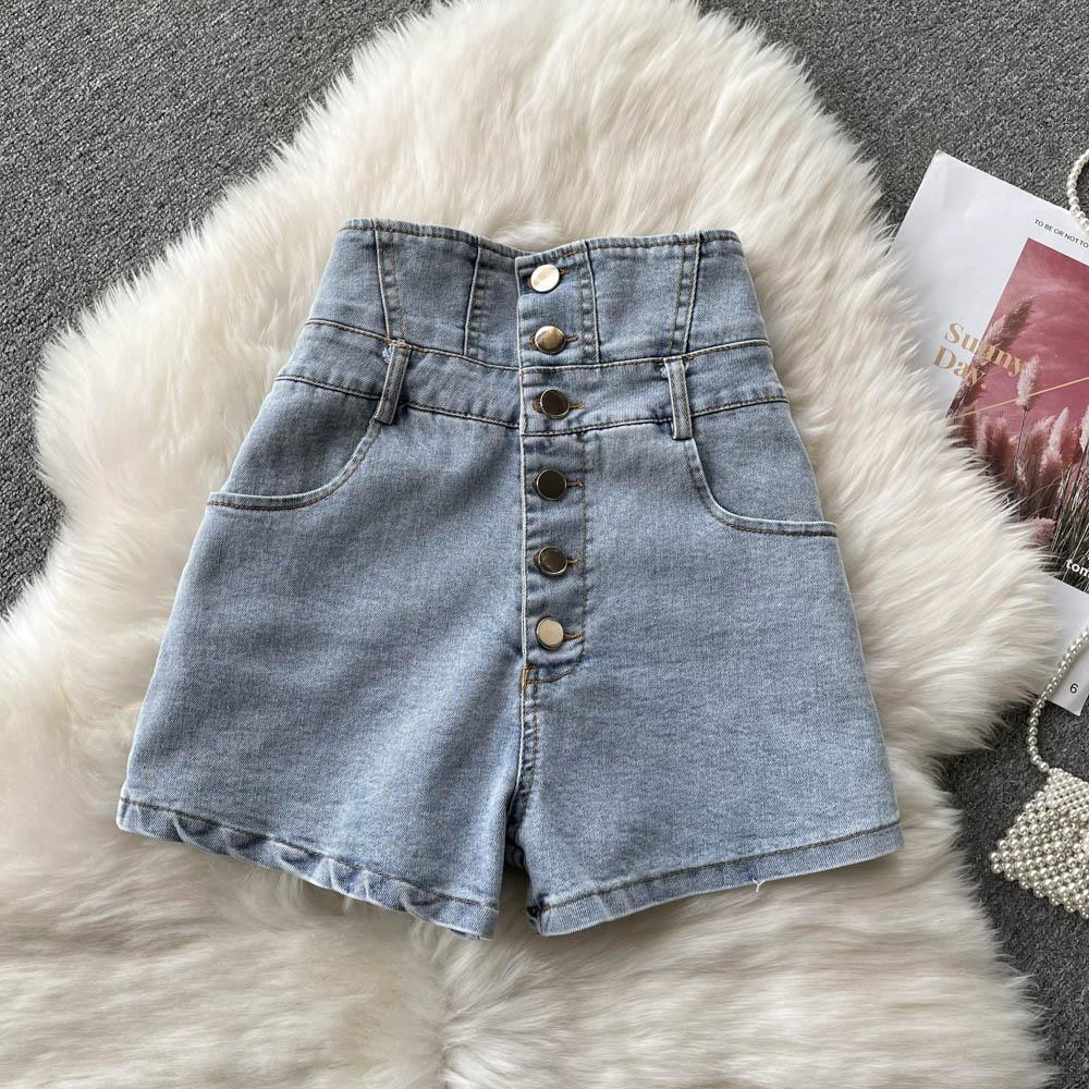 

Джинсовые шорты, женские шорты с высокой талией, новинка 2022 года, лето в стиле ретро, ​​гонконгский стиль, прямые облегающие брюки с широкими штанинами А-образной формы