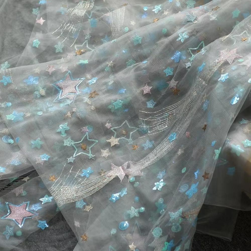 

Embroidered Mesh Lace Fabric 1yardx130cm Baby Clothes Meterial Wedding Dress Decoration серый