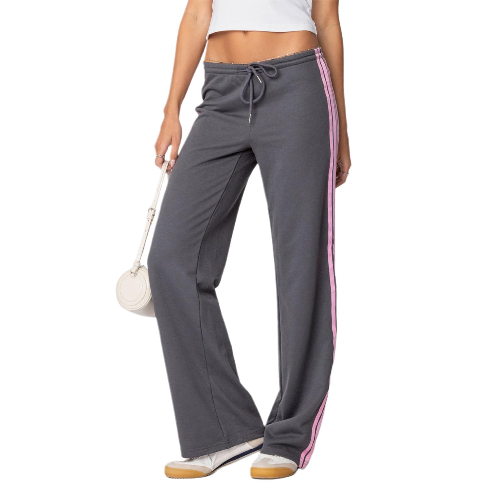 

Женские спортивные штаны с завязками на резинке и поясом в полоску по бокам, повседневные длинные брюки без застежек S