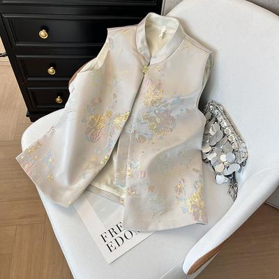 2025 Retro Buckle Small Vest Guochao Top Vest Cardigan Embroidered Woman