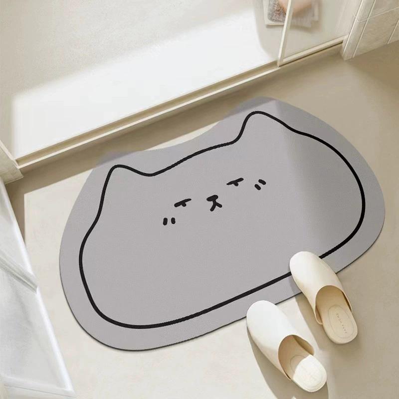 Cartoon Cat Head Multi-Color Thick Soft Diatomaceous Earth Bathroom Absorbent Floor Mat Quick Drying Entrance Foot Pad Anti Slip