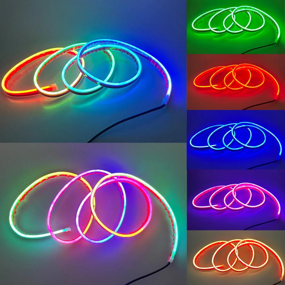 

1.8M 12V Dynamic Turn Signal Lamp Drl Led Light Car LED Daytime Running Light RGB Colorful Car Hood Light Strips APP Control APP x RF Control
