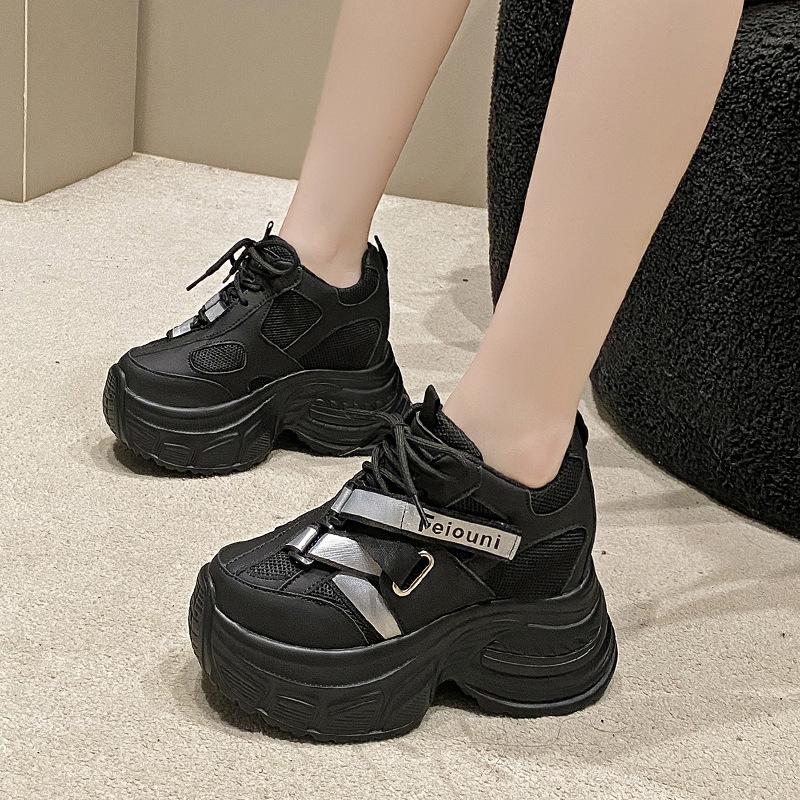 Platform-soled Dad Shoes Women's 2025 Autumn New Mesh Breathable Muffin Shoes Show Small Feet and Increase Height Casual Sports Shoes