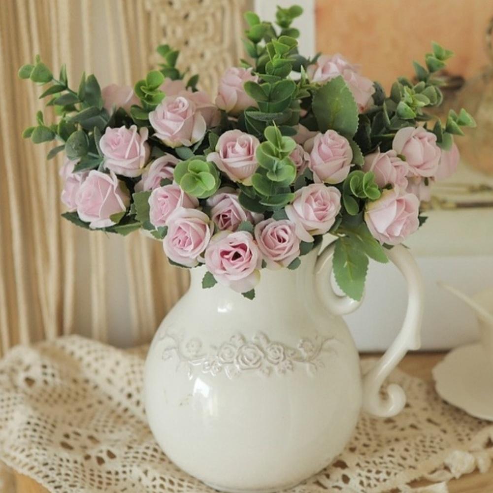 1PC Artificial Rose Flower Bouquet Fake Silk Flowers For Wedding Home Decor Office Realistic Fake Rose Vase Table DIY Decor