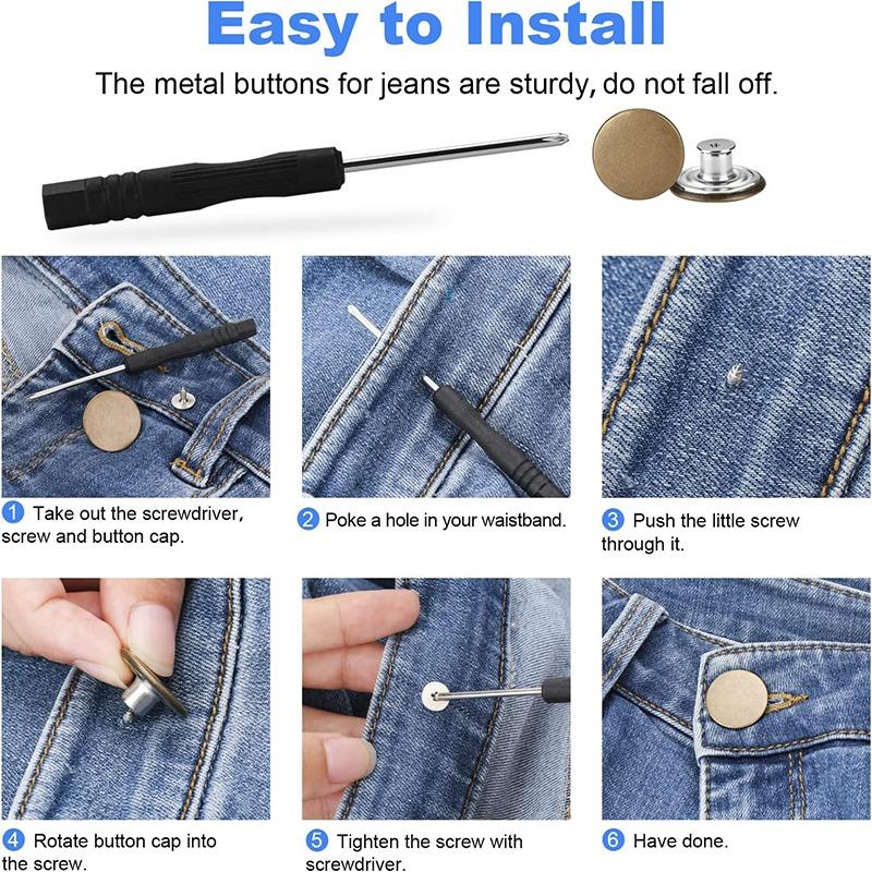 10/100 ks Slitinový knoflík na džíny Bez šití Odnímatelný Kalhoty Kovový knoflík Nastavitelný Stahovák pasu DIY Oděvní opravné doplňky