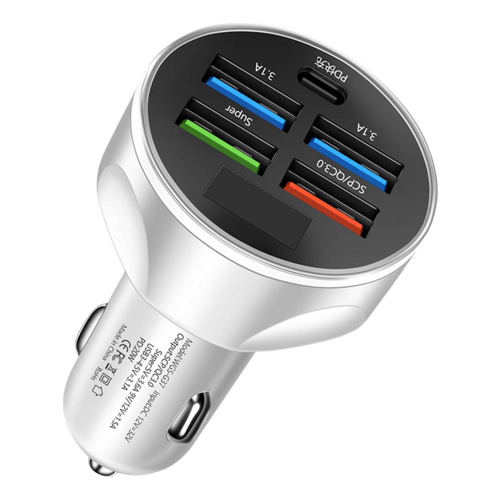 

4USB PD 250W Автомобильный адаптер для мобильного телефона Type C для быстрой зарядки прикуривателя 5 в 1 для iPhone Samsung Huawei Xiaomi белый
