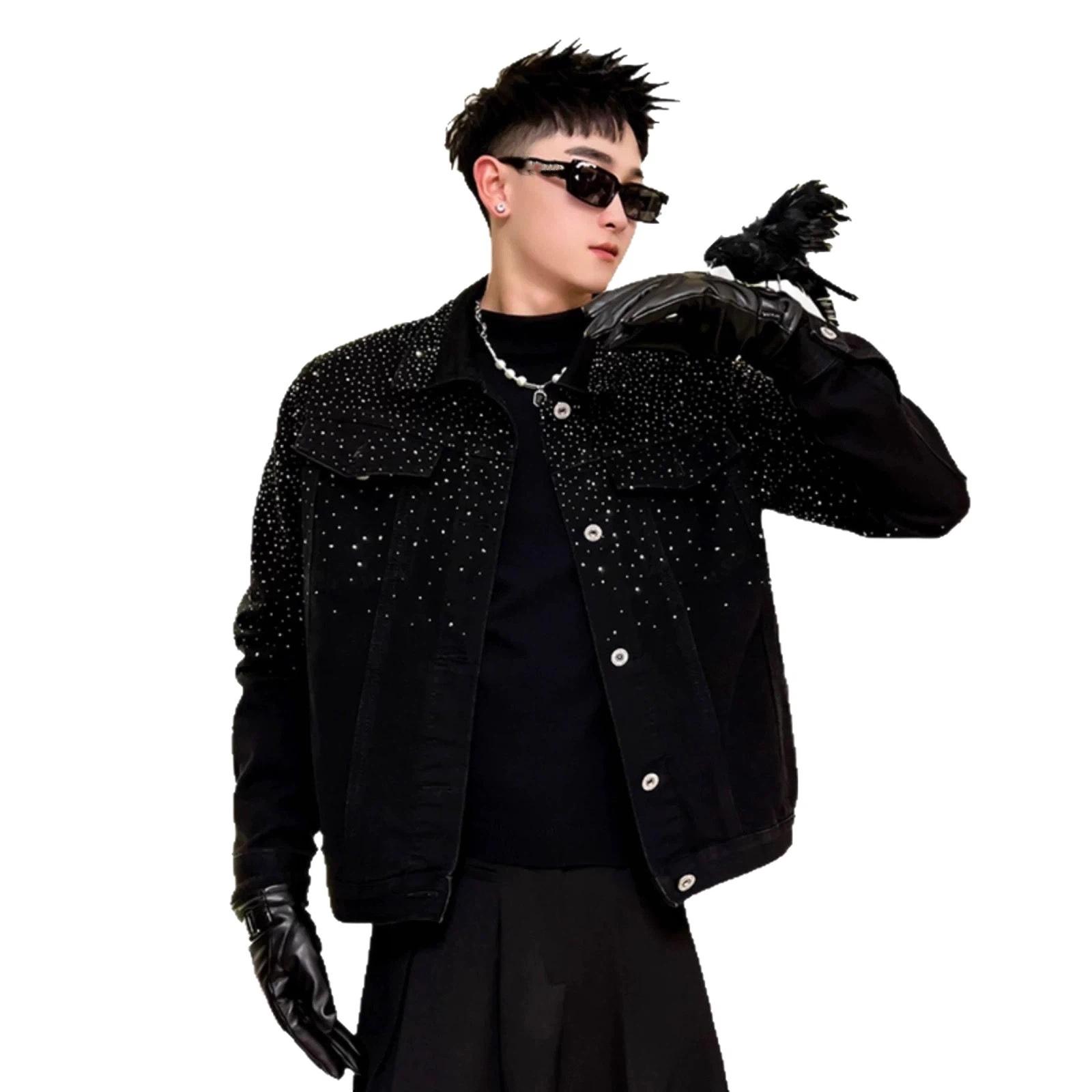 American Denim Jacket, High-end Handsome Hot Diamond Design Trendy Brand Men s Top Jacket L чёрный