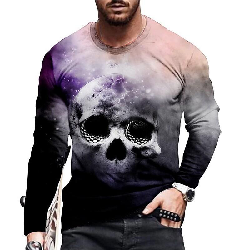 

Трендовая ретро-футболка с круглым вырезом и принтом черепа, мужская, с длинным рукавом, цифровая 3D-печать 6XL