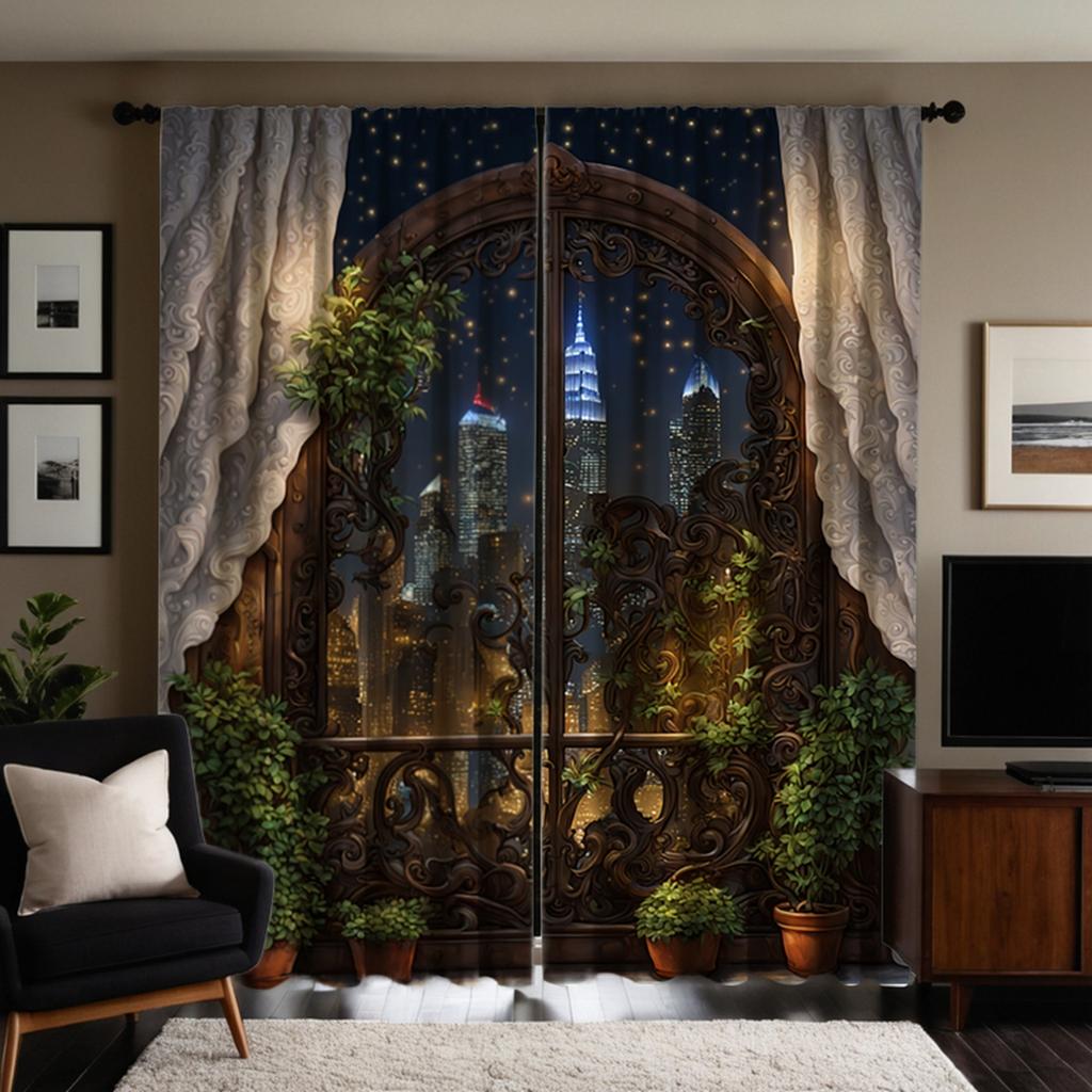2 pieces of HD digital black European night curtain home decoration style decoration living room bedroom wear rod curtain effect